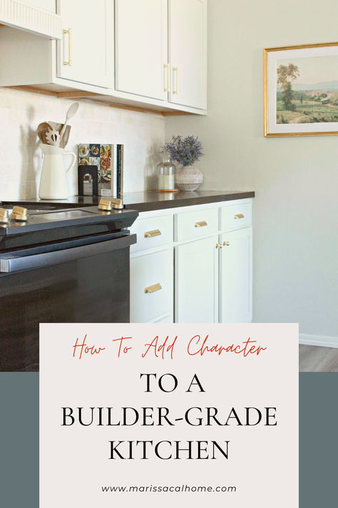 Easy DIY ideas to upgrade a boring builder grade kitchen! Upgrade Basic Kitchen Cabinets, Updating Builder Grade Kitchen, Builders Grade Kitchen Update, Builder Grade Kitchen Update, Update Builder Grade Kitchen, Builder Grade Kitchen Makeover, Diy Kitchen Upgrades, Builder Grade Updates, New Build Kitchen