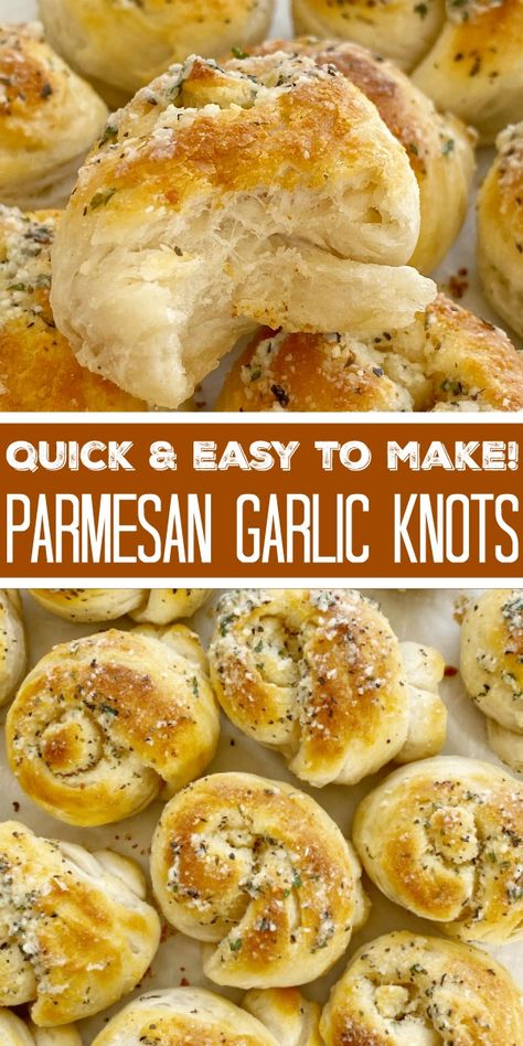 Garlic Bread Recipe Biscuits, Garlic Parmesan Knots Recipe, Easy Appetizers With Pillsbury, Essen, Easy Garlic Knots Recipe, No Rise Garlic Knots, Pioneer Woman Garlic Knots, Pillsbury Biscuit Garlic Knots, Easy Garlic Rolls Recipe