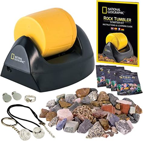 Amazon.com: NATIONAL GEOGRAPHIC Starter Rock Tumbler Kit-Includes Rough Gemstones, 4 Polishing Grits, Jewelry Fastenings & Detailed Learning Guide - Great Stem Science Kit For Mineralogy & Geology Enthusiasts: Toys & Games Rock Polisher, Rock Tumbler Grit, Crystals For Kids, Polished Gemstones, Rock Tumbling, Popular Hobbies, Rock Tumbler, Hobbies For Kids, Science Toys