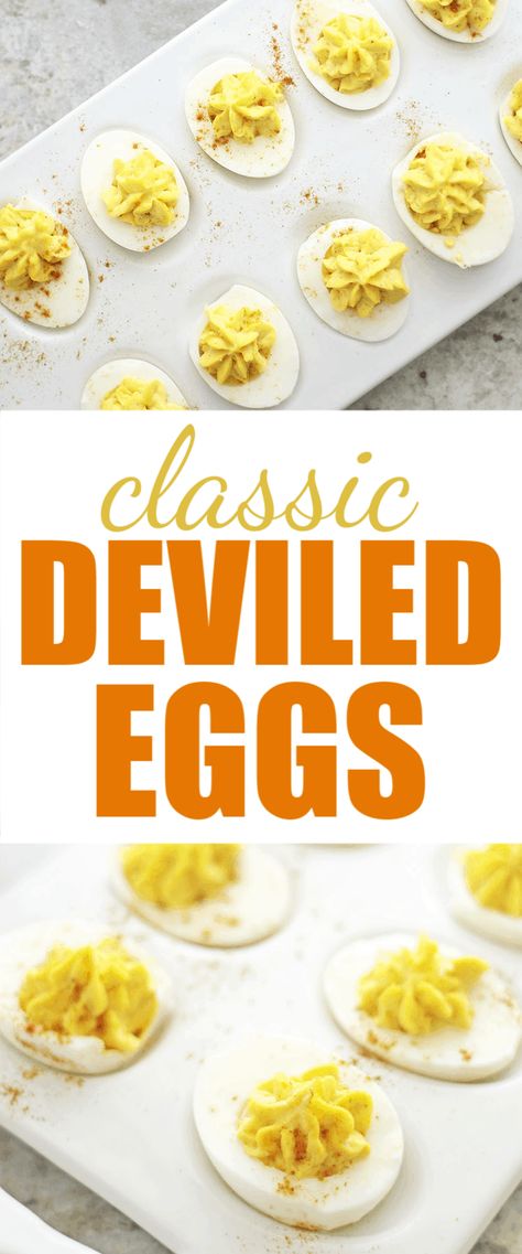 These Classic Deviled Eggs are sure to be a crowd-pleaser whenever you serve them!   Make the most basic of recipes or add in your favorite ingredients for what your family loves! #deviledeggs #sidedish Deviled Eggs No Relish, Deviled Eggs Without Relish, Simple Deviled Eggs, Easter Casserole, Basic Deviled Eggs Recipe, Deviled Eggs With Relish, Classic Deviled Eggs, Best Egg Recipes, Devilled Eggs Recipe Best