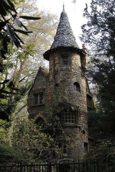 Cottagecore Houses, Dark Cottagecore House, Forest Castle, Gothic Cottage, Pretty Buildings, Cottagecore House, Fairytale House, Cozy Homes, Stone Tower