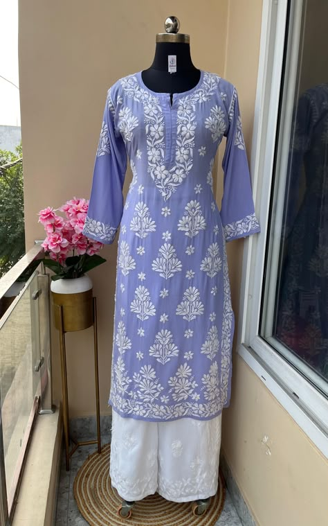 💙 *Re Stock* 💙 💜 *Primum Modal Kurti + Rayon Plazo Set* 💜 --------------------------- ✅ *Kurti fabric Premium Modal* 💟 ✅ *Pure lucknowi super intricate handwork chikankari Work* ✅ *length 45 to 46* ✅ *sizes... ,40,42,44,46,48* ************************ 😍 *BOTTOM* ✅ *Rayon Plazo.. ..free Size* ✅ *pure lucknowi handwork* 🤩 ✅ *length 38 to 40* ✅ *Fitted upto free size* ************************* 💜 *Full Set...... MSP 1800* 💜 ************************ 💜 *Only Kurti...MSP 1300 * ************************* *GRAB FAST* Chikankari Kurti Ideas, Lakhnavi Kurta Design, Chikankari Kurta Lucknowi, Chicken Kari Kurti, Plazo And Kurti, Kurta Plazo Set, Lakhnavi Kurti, Plazo Kurti Design, Chickenkari Kurti