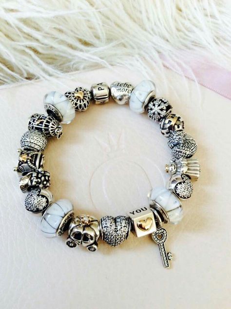 White and TT Pandora Pave, Pandora Bracelet, Pandora Charms, Pandora Charm Bracelet, Two Tone, Charm Bracelet, Bracelet, White