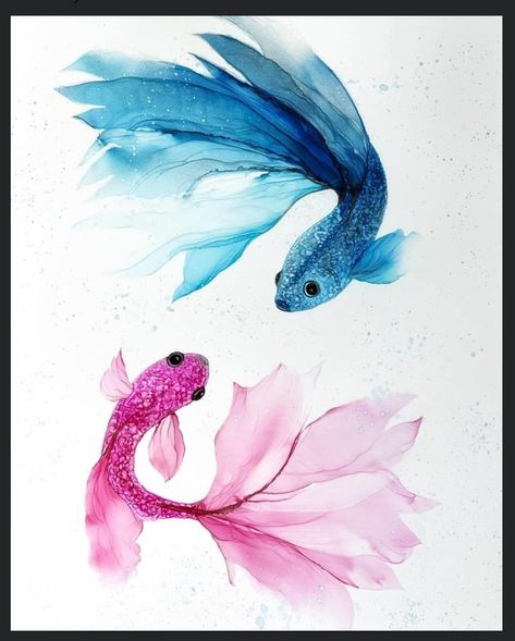 Beta Fish Painting, Fish Watercolor, Alcohol Ink Crafts, Beta Fish, Watercolor Fish, Ink Crafts, Hand Painted Tiles, Ink Paintings, Alcohol Ink Painting