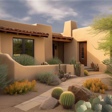 Modern Desert Home Exterior, Mud House Design Ideas, Pueblo Style Homes, Bohemian Home Exterior, Adobe House Interior, Modern Adobe House Exterior, Desert House Exterior, Small Adobe House Plans, Adobe House Exterior