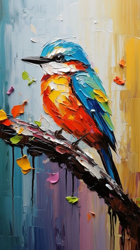 How To Paint Birds Acrylics, Acrylic Bird Painting, Bird Sitting On A Branch, Abstract Artwork Painting, Texture Painting Techniques, Bird Painting Acrylic, Bird Sitting, Landscape Art Painting, Art Painting Gallery