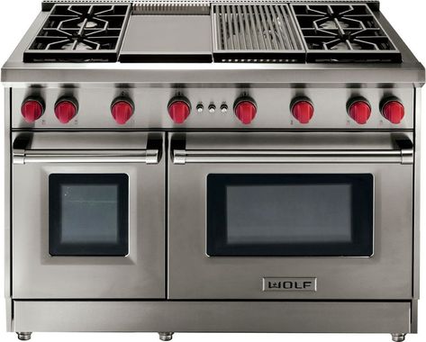 The 6 Best Oven Ranges Designers Often Choose for Kitchen Renovations | Architectural Digest Wolf Stove, Double Oven Gas Range, Wolf Oven, Double Oven Gas, Wolf Range, Gas Range Double Oven, Microwave Range Hood, Wolf Appliances, Dual Oven