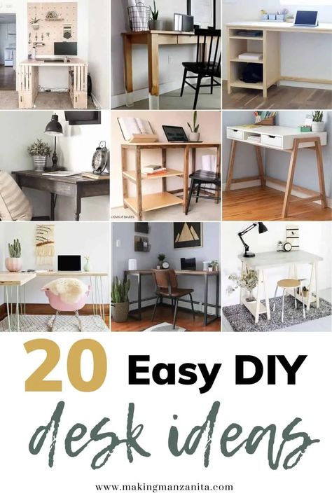 Want to build your own desk? Get inspired with these 20 cheap DIY desk ideas that are all easy and beginner-friendly! Choose your favorite desk plan and start building today! Simple Diy Desk Ideas, Stand Up Desk Diy, Diy Corner Desk Easy, Diy Bedroom Desk, Diy Desk Ideas Cheap, Cheap Diy Desk, Diy Small Desk, Diy Desk Ideas, Homemade Desk