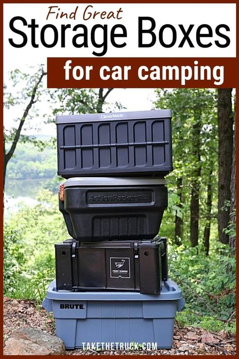 Storage Boxes for Camping, Storage Bins for Camping, and Storage Containers for Camping Car Camping Storage, Storing Camping Gear, Camping Supplies Storage, Camping Storage Ideas, Overland Storage, Truck Storage Box, Car Camping Organization, Tent Camping Organization, Camping Gear Organization