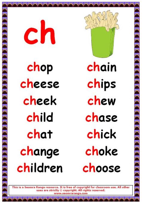 ch Words 2 Ch Words Worksheets For Kindergarten, Ch Sound Words, Ch Phonics, Ch Words, Ch Sound, Phonics Chart, Phonics Posters, Long Vowel, Phonics Sounds