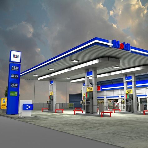 Models, Cars, Real Model, Gas Station, Real Photos, 3ds Max, Building, Blue