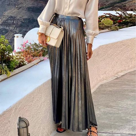 Metallic skirt outfit