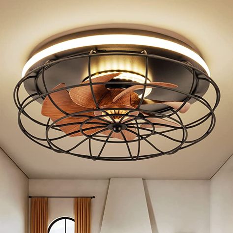 Amazon.com: Bladeless Ceiling Fan With Light And Remote Control, Low Profile Caged Ceiling Fan, 6-Speeds Enclosed Fan Light Flush Mount, Suitable For Small Room, Black : Tools & Home Improvement Small Room Black, Bladeless Ceiling Fan With Light, Flush Ceiling Fans, Living Room Ceiling Fan, Rustic Ceiling Fan, Wood Ceiling Fans, Bladeless Ceiling Fan, Low Ceiling Lighting, Wall Mounted Fan