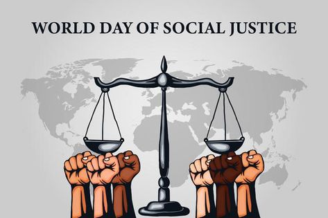 World day of social justice with scales ... | Premium Vector #Freepik #vector #background #banner #poster #business Social Justice Aesthetic, Social Issues Poster, Social Justice Poster, Hands Clenched, World Day Of Social Justice, Social Justice Art, Dr Ambedkar Hd Wallpaper New, Dr Ambedkar, Poster Business