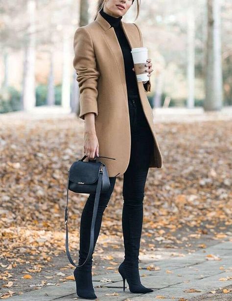 Winter outfit Elegant Fall Outfits, Khaki Coat, Stand Collar Coat, Straight Clothes, Elegant Coats, Fashion Office, Elegant Fall, Stylish Coat, Collar Coat