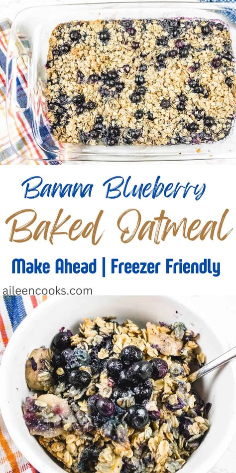 This filling blueberry baked oatmeal is a made with healthy rolled oats, blueberries, sliced bananas, and brown sugar. You are going to love this family-friendly baked oatmeal recipe. Fall Baked Oatmeal, Baked Oatmeal With Blueberries, Oatmeal With Blueberries, Blueberry Baked Oatmeal, Oatmeal Blueberry, Baked Apple Oatmeal, Banana Roll, Baked Oatmeal Recipe, Favorite Breakfast Recipes