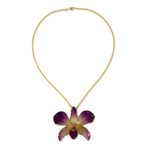 NOVICA 24k Gold Plated Flower Pendant Necklace Orchid Fantasy *** BEST VALUE BUY on Amazon Orchid Brooch, Pin Necklace, Flower Pendant Necklace, Jewelry Lookbook, Orchid Flower, Jewelry Inspo, Dream Jewelry, Jewelry Packaging, Flower Pendant