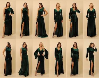 Dark Green Bridesmaid, Fall Bridesmaid, Emerald Green Velvet Dress, Couture Bridesmaid Dresses, Emerald Green Bridesmaid Dresses, Dress Gala, Dark Green Bridesmaid Dress, Winter Bridesmaids, Winter Bridesmaid Dresses