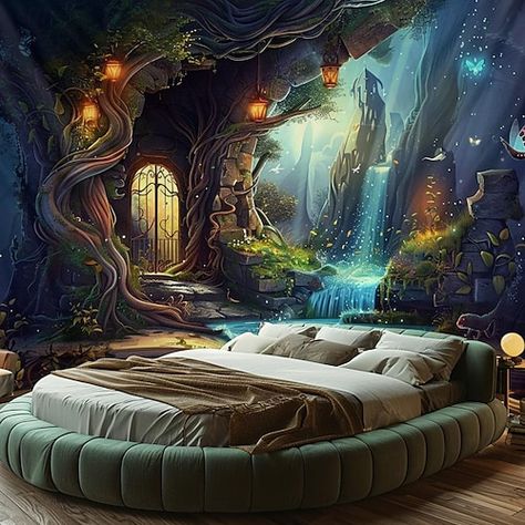 Dream Tree House, Forest Room Decor, Forest Room, Fantasy Dream, Large Tapestry, Old Manor, Large Tapestries, Grand Art Mural, Tapestry Wall Art