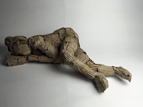 movement - cardboard sculpture, emphasising on how our thoughts and feelings are shown through our body expression and body language. This piece is showing a vulnerable pose to indicate the persons life in this case you could infer this person is homeless due to the positioning and it is also ironic that homeless sleep on cardboard just as it is the material I used. Inspired by Antony Gormley Cardboard Body Sculpture, Homelessness Art, Visual Mind Map, Sleep Sculpture, Human Environment, Neurographic Art, Feeling Invisible, Human Sculpture, Antony Gormley