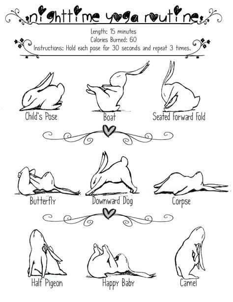 Easy, nighttime yoga routine that I do daily. Page Design: Lily Lago (Me) Illustrations: Brian Russo (Yoga Bunny) Nighttime Yoga Routine, Good Night Yoga, Nighttime Yoga, Night Time Yoga, Bunny Yoga, Night Yoga, Ashtanga Vinyasa Yoga, Bedtime Yoga, Yoga Beginners