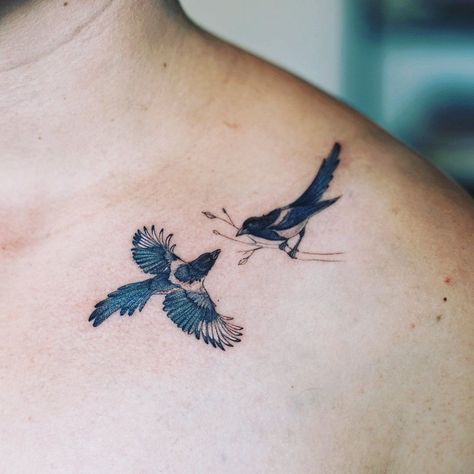 Nightjar Tattoo, Stellars Jay Tattoo, Crow Tattoo Wrist, Magpie Tattoo Design, Seabird Tattoo, Stellar Jay Tattoo, Blue Jays Tattoo, Blue Jay Tattoo Small Black And White, Blue Jay Flying Tattoo