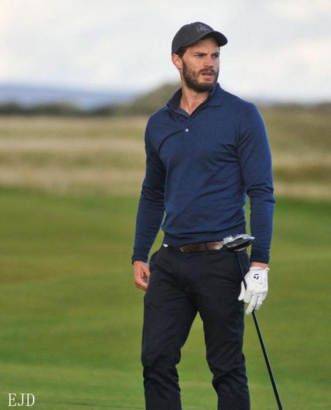 Between the landscape and Jamie I have lost my breath!! everythingjamiedornan.com Golf Fashion Men, Mens Golf Fashion, Dakota Johnson Movies, Jaime Dornan, Golf Attire, Golf Wear, Christian Grey, Irish Men, Golf Fashion