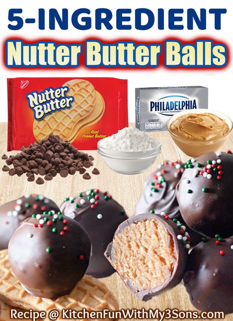 Nutter Butter Truffles are a delicious twist between a peanut butter cookie and a cookie ball or cake pop. Any fan of the peanut butter and chocolate combo will be thrilled with these sweet bite-sized truffles made from Nutter Butter cookies, peanut butter and cream cheese. #dessert #recipes Nutter Butter Balls, Nutter Butter Truffles, Christmas Baking Cookies, Dessert Truffles, Peanut Butter Truffles, Nutter Butter Cookies, Butter Balls, Nutter Butter, Kitchen Fun