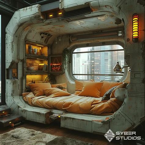 Visualizing the Future: 31 Cyberpunk Rooms That Will Blow Your Mind – Syber Studios Sci Fi Room Design, Fantasy Bedroom Concept Art, Cyberpunk Furniture, Cyberpunk Rooms, Cyberpunk Room Decor, Cyberpunk Home, Sci Fi Bedroom, Sci Fi Rooms, Futuristic Rooms