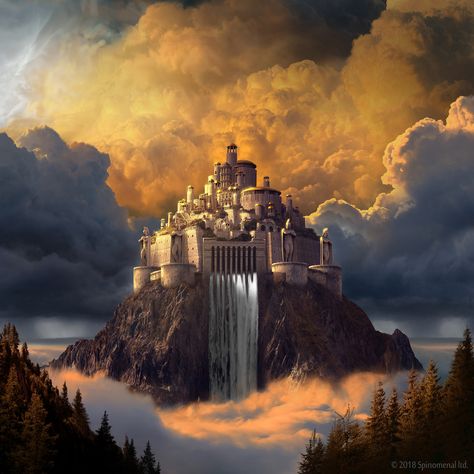 Mount Olympus is where the gods met and where Neptune would be when he wasn't in the ocean Mount Olympus, Greek Gods And Goddesses, Fantasy City, Fantasy Castle, Fantasy Places, Mythology Art, A Castle, Fantasy Art Landscapes, Fantasy Aesthetic