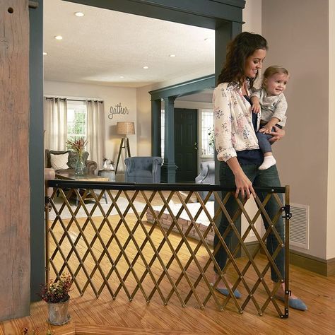 Evenflo Expansion Swing Wide Gate Extra-Wide Gate Farmhouse, Dark Wood Open Floor Plans, Child Gate, Extra Wide Baby Gate, Cat Rooms, Wide Baby Gate, Child Safety Gates, Diy Baby Gate, Top Of Stairs, Baby Safety Gate