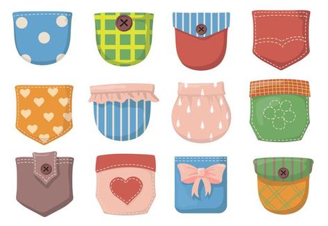 Variety of colorful patch pockets flat i... | Free Vector #Freepik #freevector #heart #fashion #button #cartoon Image Couture, Patch Pocket Pattern, Pocket Illustration, Texture Cuir, Heart Fashion, Triangle Design, Denim Patches, Red Label, Pocket Pattern