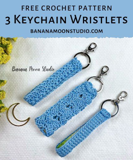 Free Crochet Pattern 3 Keychain Wristlets Easy Crochet Wristlet Keychain, Wristlet Key Chain, Crochet Wrist Keychain, Crochet Keychain Wristlet Pattern Free Easy, Crochet Keychain Lanyard, Lanyard Crochet Pattern Free, Crochet Keychain Pattern Free Simple, Crocheted Keychain Patterns, Crochet Wristlet Pattern Free