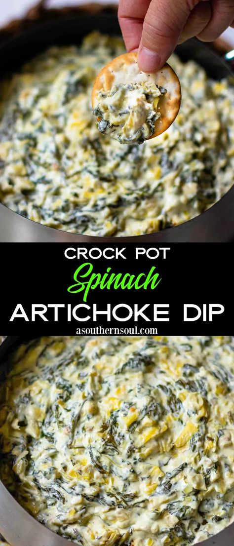 Crockpot Spinach Artichoke Dip, Slow Cooker Spinach Artichoke Dip, Crockpot Spinach, Spinach Artichoke Dip Recipe, Spinach And Artichoke Dip, Crock Pot Dips, Crockpot Appetizers, Artichoke Dip Recipe, Jello Shot