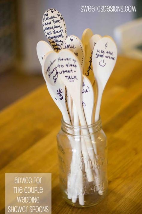 An adorable wedding shower activity- leave a note of advice on a spoon for the couple! Creative Bridal Shower Ideas, Wedding Shower Activities, Kitchen Bridal Shower, Garden Party Bridal Shower, Bridal Shower Gifts For Bride, Fun Bridal Shower Games, Couple Wedding Shower, Bridal Shower Inspiration, Decor Ikea