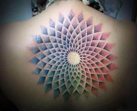 125 Mandala Tattoo Designs with Meanings - Wild Tattoo Art Mandala Tattoo Lotus, Mandala Back Tattoo, Color Wheel Tattoo, Colorful Mandala Tattoo, Mandala Tattoo Meaning, Dotwork Tattoo Mandala, Pointillism Tattoo, Mandala Tattoos, Kunst Tattoos