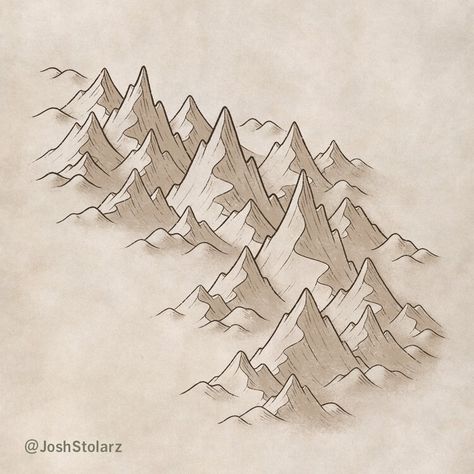 How to Draw Mountains On a Map — MapEffects | Josh Stolarz Fantasy Map Drawing, Fantasy Map Drawing Ideas, How To Draw Mountains, Map Effects, Drawing Mountains, Simple Compass, Cartography Map, Map Drawing, Map Sketch