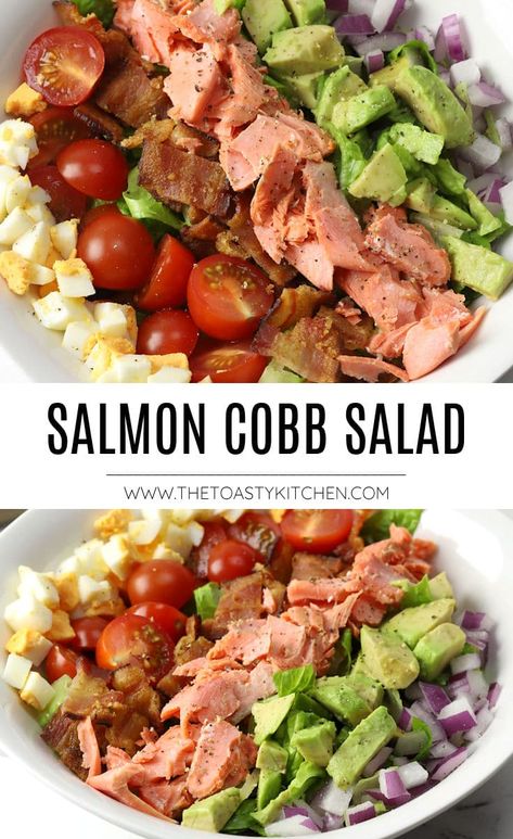 Salmon Cobb Salad, Gina Livy, Salmon Crispy, Salad Spring, Salad Salmon, Cobb Salad Recipe, Flaked Salmon, Salmon Salad Recipes, Super Salads