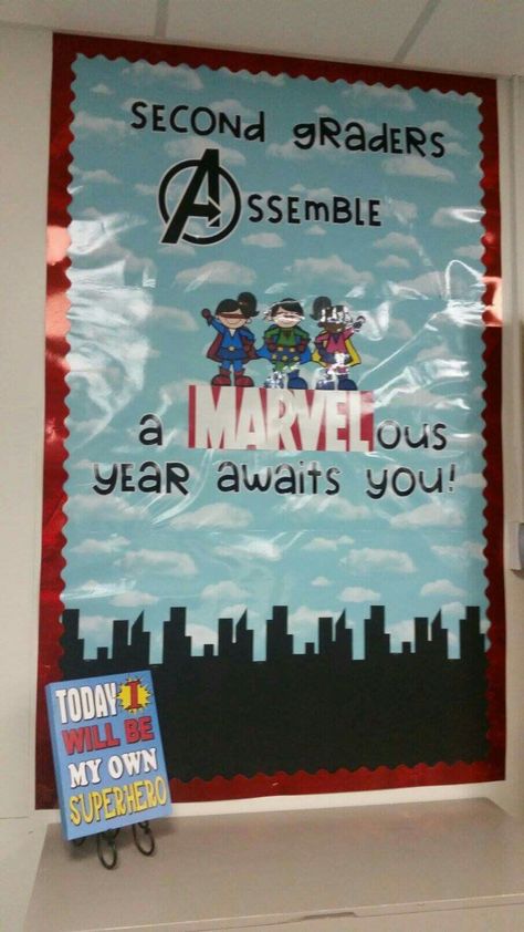 Superhero Graduation Theme, Marvel Classroom, Preschool Decorations, Superhero School Theme, Superhero Bulletin Boards, Hero Classroom Theme, Superheroes Theme, Superhero Classroom Decorations, Superhero School