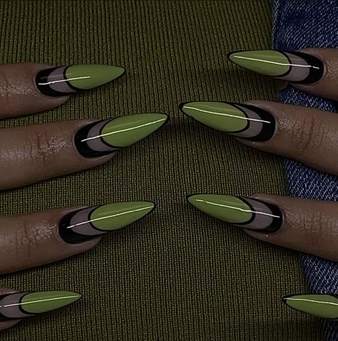 Edgy Colorful Nails, Dark Funky Nails, Numbers On Nails Design, Rihanna Nails Designs, Grunge Green Nails, Chameleon Nails Design, 1990 Nails, Nail Piercing Acrylic, Sci Fi Nails