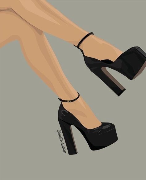 Chana Platform Heel black How To Draw Heels, Drawing High Heels, Fashion Illustration Shoes, Fashion Illustrations Techniques, Fashion Design Patterns, Shoe Design Sketches, Shoes Drawing, Designer High Heels, Cute Canvas