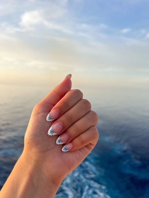 #nails #summer #ocean #blue #nailinsp #almond #frenchtip #french #dip Gel Nail Designs For Summer Short Blue, Acyrilics Nails Ideas Almond, Royal Blue Beach Nails, French Beach Nails, Blue French Tip Dip Nails, Costal Nail Designs, Easy Nail Inspo Summer, Ocean French Tip Nails, Costal Nails Almond