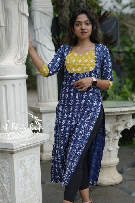 Salwar Yoke Patterns, Mix Match Blouse Design, Kurtha Designs Latest Cotton, Yoke Kurti Designs Cotton, Kurti Yoke Designs Latest, Kurti Stitching Design, Kurthi Top Design, Cotton Kurthi Models Latest Neck, Chudidar Neck Designs Latest Cotton