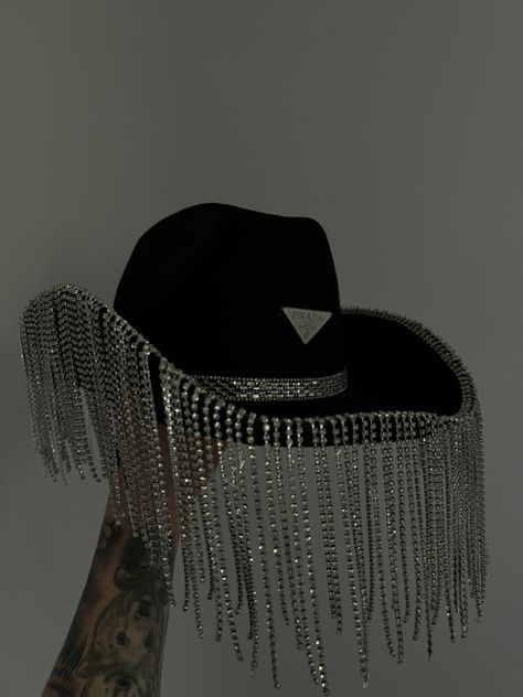 Harry styles love on tour fashion prada runway high end fashion Cowboy Hat With Tassels, Tassel Cowboy Hat, Black Cowboy Hat Decorated, Hat With Rhinestone Fringe, Black Bedazzled Cowboy Hat, Fancy Cowboy Hat, Bedazzled Cowboy Hat, Birthday Cowboy Hat, Sparkly Cowboy Hat