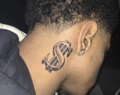 Money Sign Tattoo, Dollar Sign Tattoo, Money Bag Tattoo, Best Neck Tattoos, Small Neck Tattoos, Girl Neck Tattoos, Side Neck Tattoo, 16 Tattoo, Gangsta Tattoos