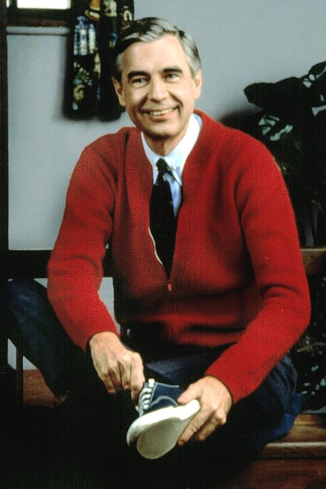 Aww! Chrissy Teigen Shared Why Mister Rogers Used to Announce He Was Feeding His Fish Mr Rogers Costume, Blue Sweater Outfit, Neighborhood Friends, Mister Rogers Neighborhood, Mister Rogers, Fred Rogers, Mr Rogers, Tv Characters, Tie Shoes