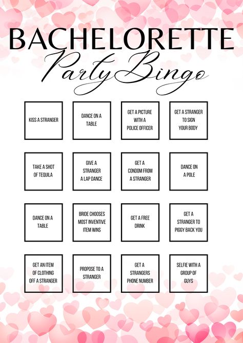 Are you ready to make your bachelorette party a night to remember? Look no further than our DIY Bachelorette Party Bingo! Designed to add a touch of excitement and adventure to your celebrations, this customisable game is perfect for a wild night out with your favourite people. Our DIY Bachelorette Party Bingo is a delightful blend of fun challenges, daring dares, and hilarious moments, all carefully curated to make the bride-to-be's last fling before the ring truly unforgettable. Diy Bachelorette Party Games, Bachelorette Party Bingo, Hen Do Games, Bachelorette Bingo, Bachelor Party Games, Hen Games, Diy Bachelorette, Bachelorette Diy, Last Fling Before The Ring