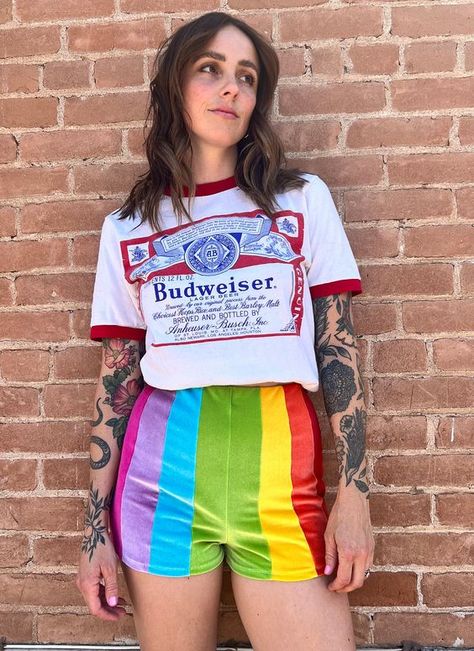 Great purchase light restful sporty. Well packaged and arrived in a short time. Very satisfied Edgy Concert Outfit, Edgy Outfits Grunge, Parade Outfit, Bright Colored Outfits, Usa Pride, Rainbow Outfit, Pride Outfit, Pride Parade, Hot Shorts