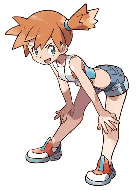 Misty character artwork from Pokémon: Let's Go, Pikachu! and Let's Go, Eevee! #art #illustration #artwork #gaming #videogames #gamer Pokemon Trainer Art, Misty From Pokemon, Pokemon Gym Leaders, Water Type Pokemon, Pikachu Pikachu, Pokemon Official, Pokemon Gym, Stylized Art, Pokemon Trainers