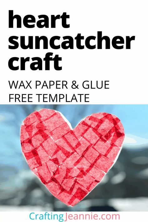 This heart suncatcher uses wax paper. It's SUPER EASY. No sticky contact paper that's hard to cut. It's a perfect Valentine's Day Craft or Mother's Day Craft. And you can make the supplies for an entire classroom, scout group or your crew of kiddos in less than 10 minutes! Get the Easy Heart Suncatcher, Kindergarten Valentine Crafts, Wax Paper Crafts, Sun Catcher Craft, Boy Scout Crafts, Preschool Valentine Crafts, Classroom Preschool, Heart Suncatcher, Mother's Day Craft